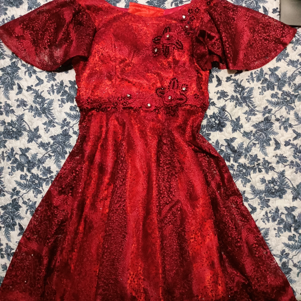 Red Puff-Sleeve Dress